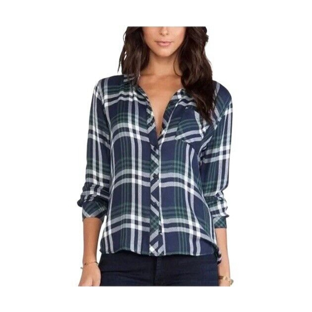 Rails Flannel Shirt Women's Sz XS Green Blue Button Down Soft Pocket Western EUC